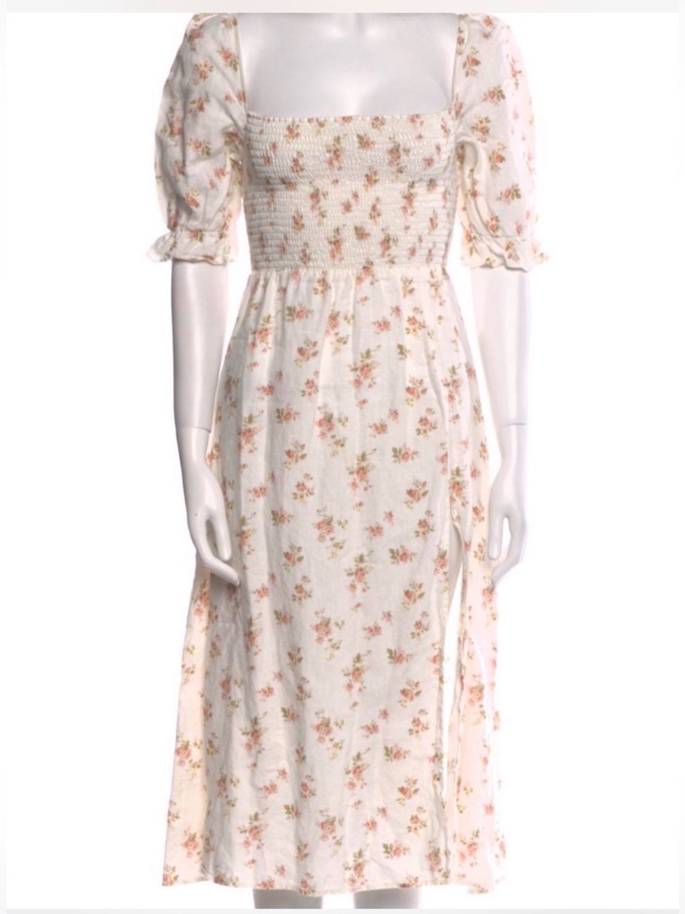 Reformation White Midi Dress with Pink Floral Print